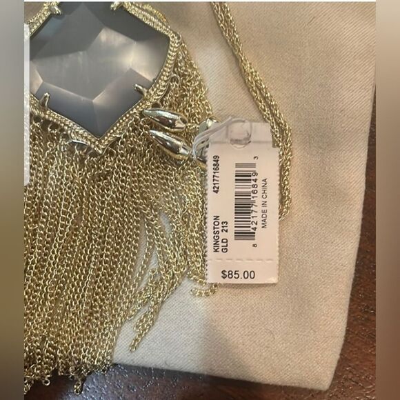 SLATE GREY CAT'S EYE KENDRA SCOTT KINGSTON NECKLACE SET IN GLEAMING GOLD TONE!!! - Picture 2 of 5